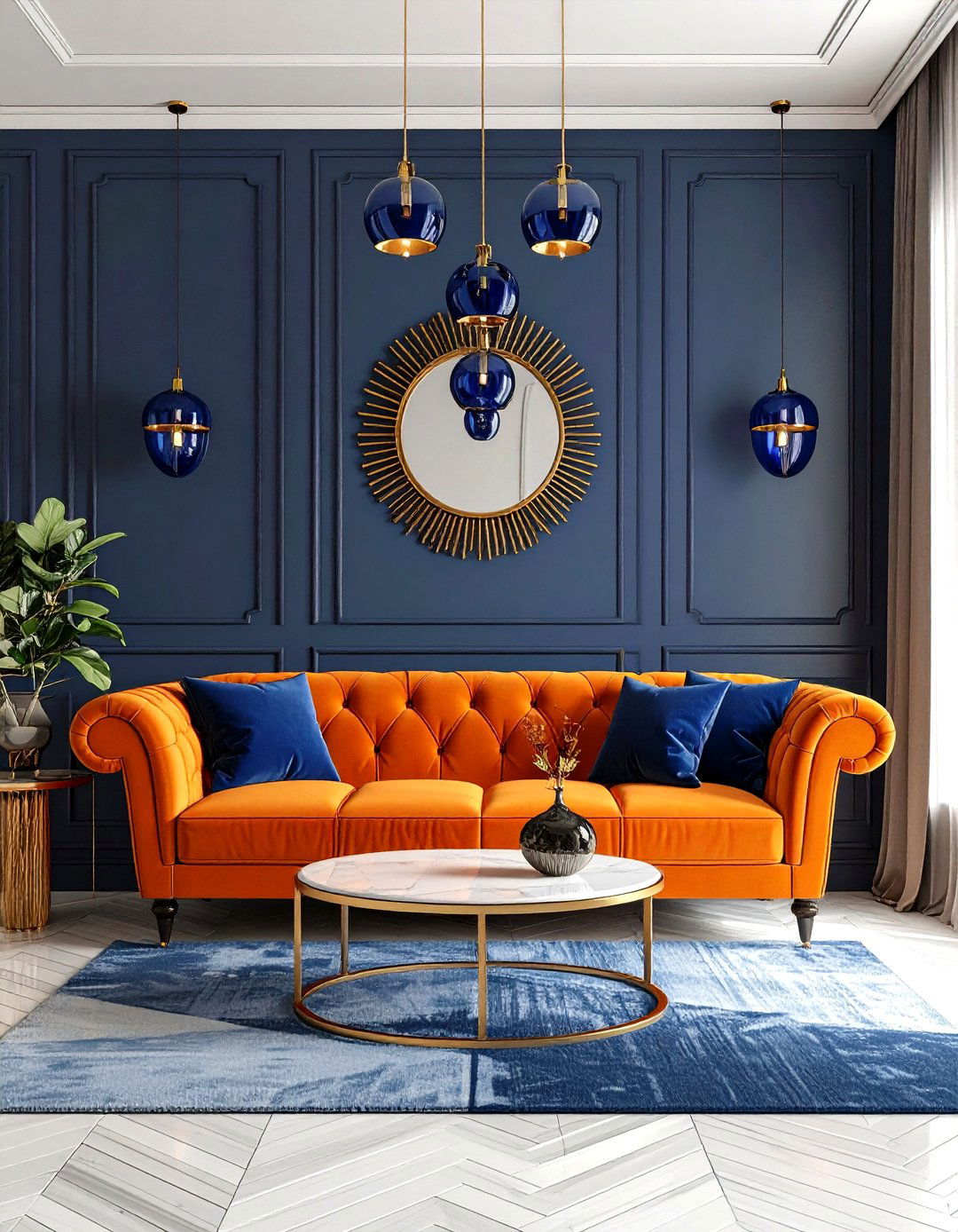 Art Deco Orange and Blue Living Room - 20 orange and blue living room ideas