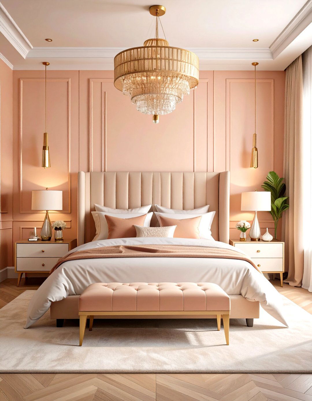 Art Deco Peach Bedroom Elegance - 20 Peach Bedroom Ideas