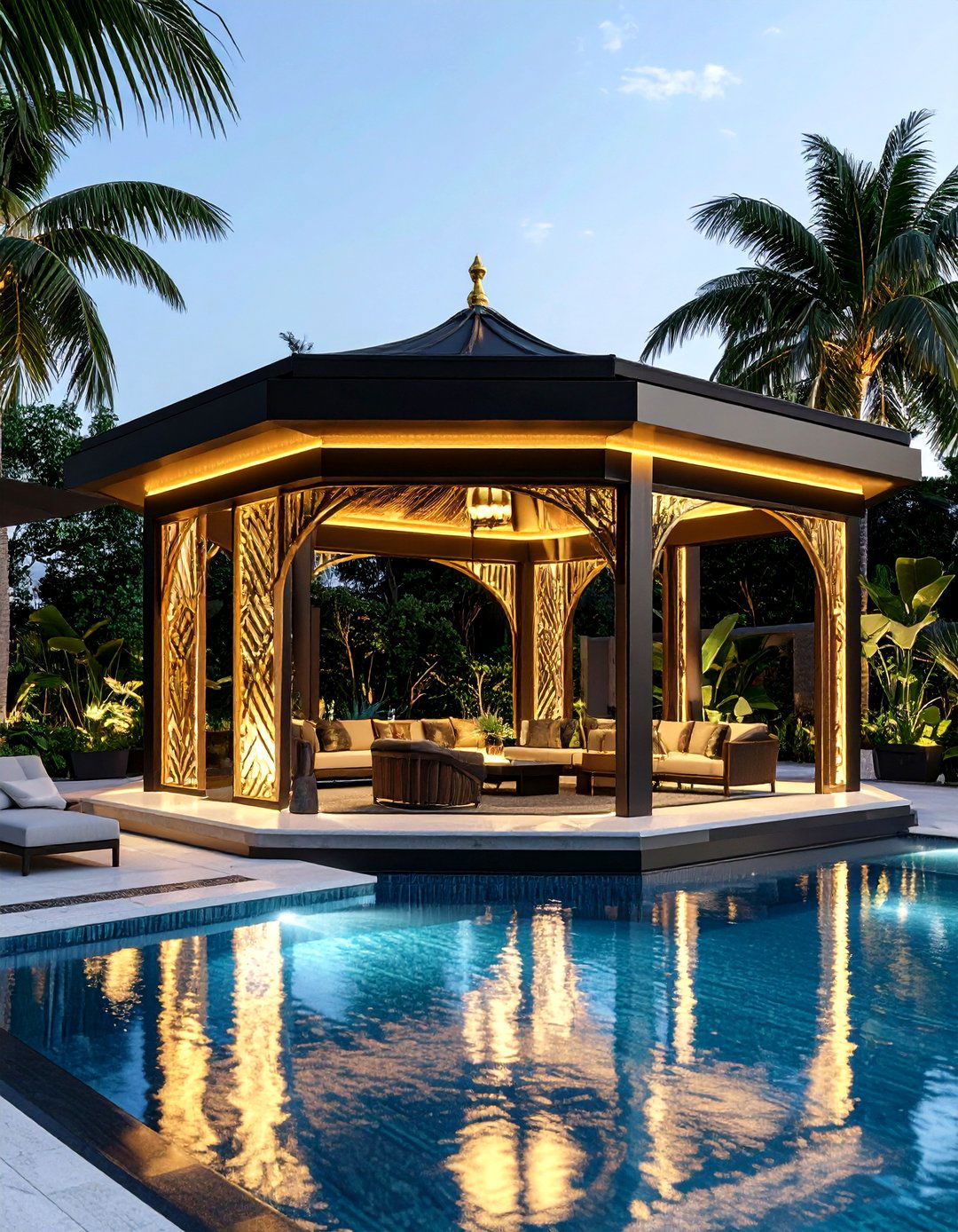 Art Deco Pool Gazebo with Geometric Design - 20 Pool Gazebo Ideas