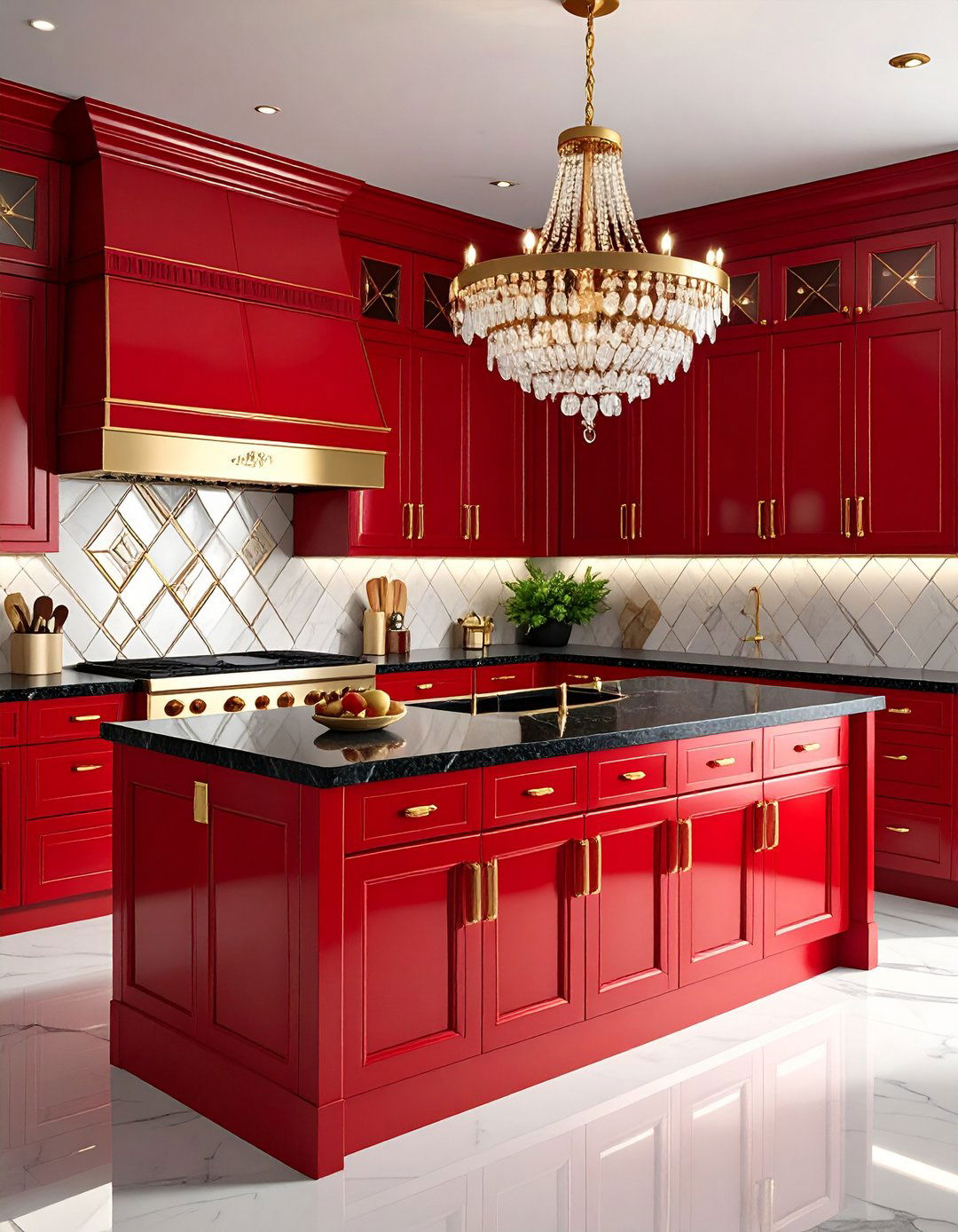 Art Deco Red Kitchen Glamorous Design - 20 Red Kitchens