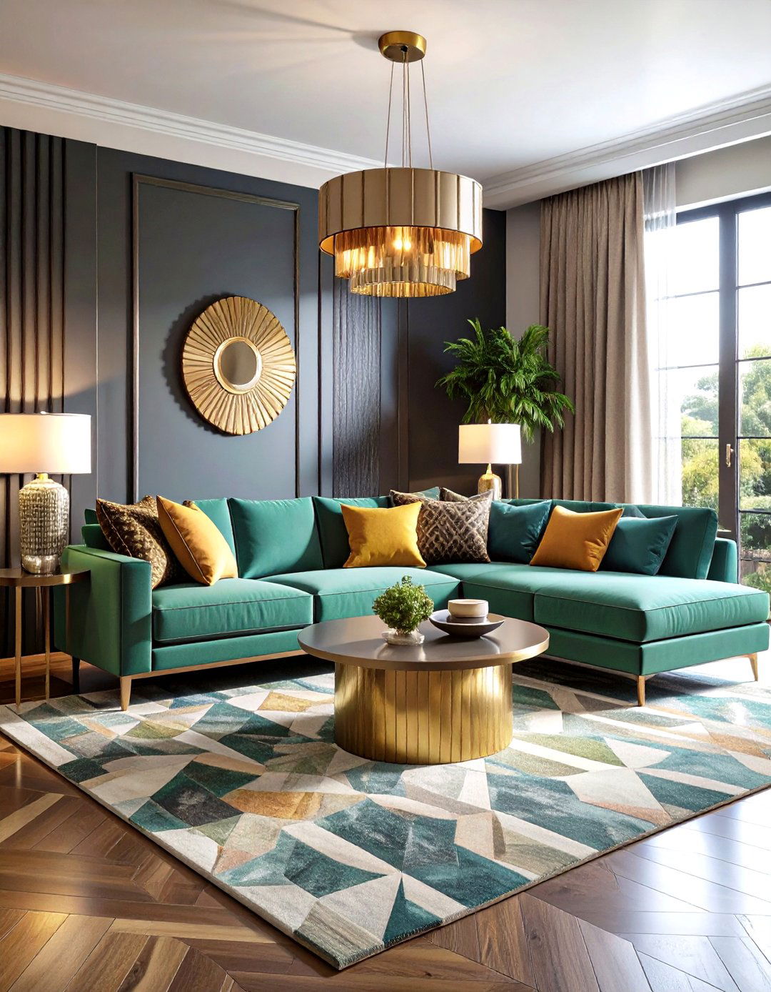 Art Deco Revival Living Room with Geometric Elegance - 20 1980s Living Room Ideas
