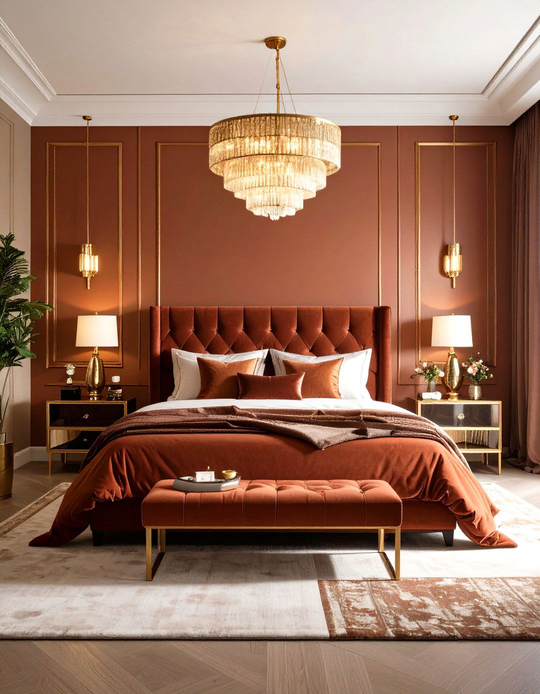 Art Deco Rust Bedroom Glamour - 20 Rust Bedroom Ideas