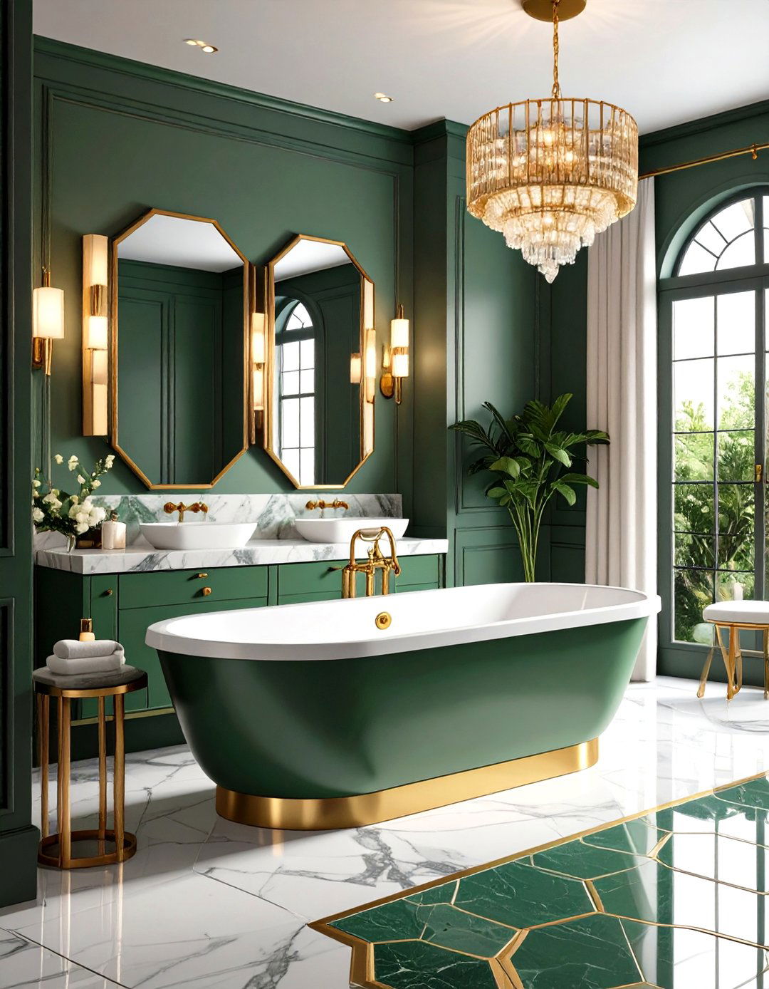 Art Deco Sage Green Bathroom with Geometric Patterns - 20 Sage Green Bathroom Ideas