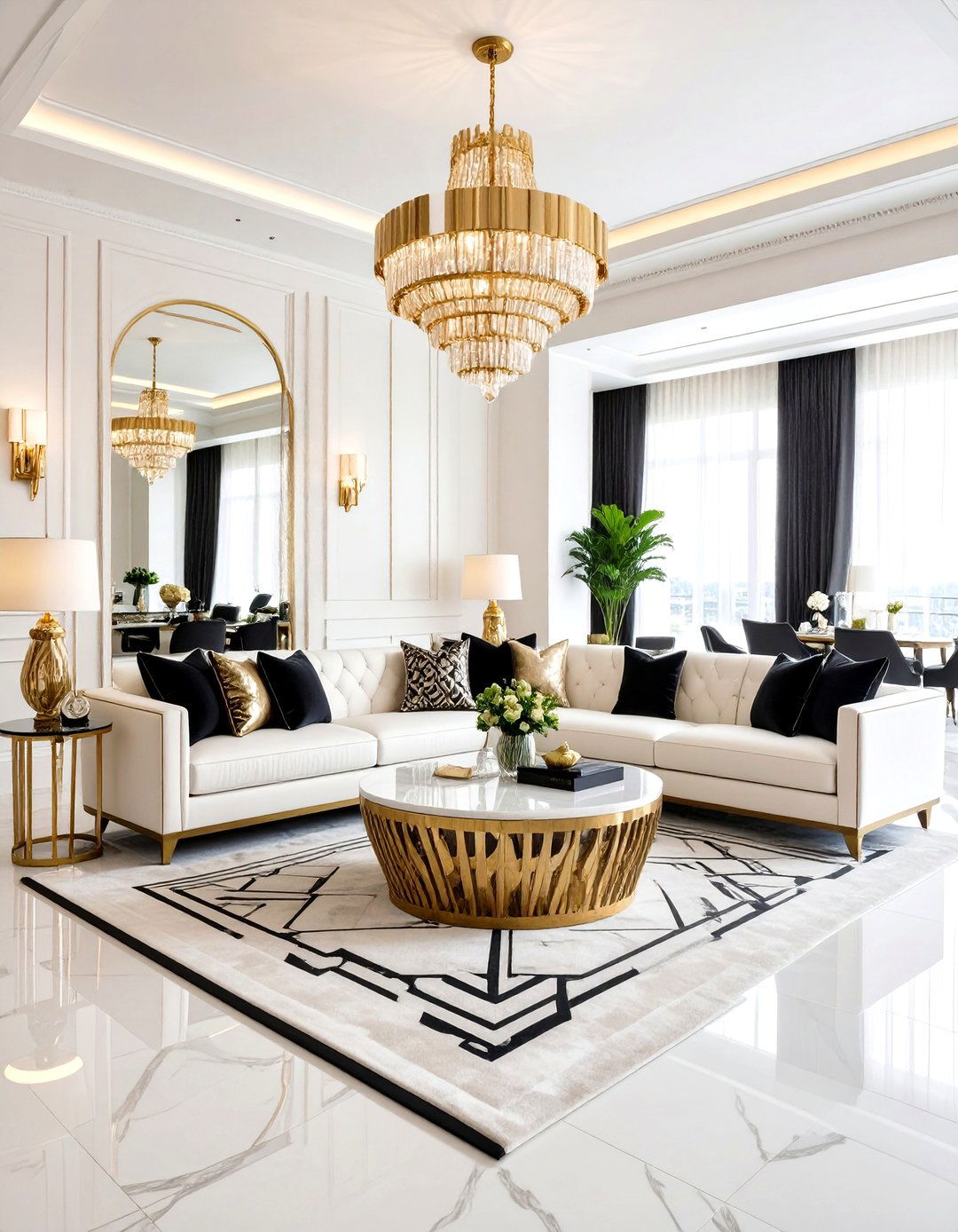Art Deco White Couch Penthouse - 20 White Couch Living Room Ideas
