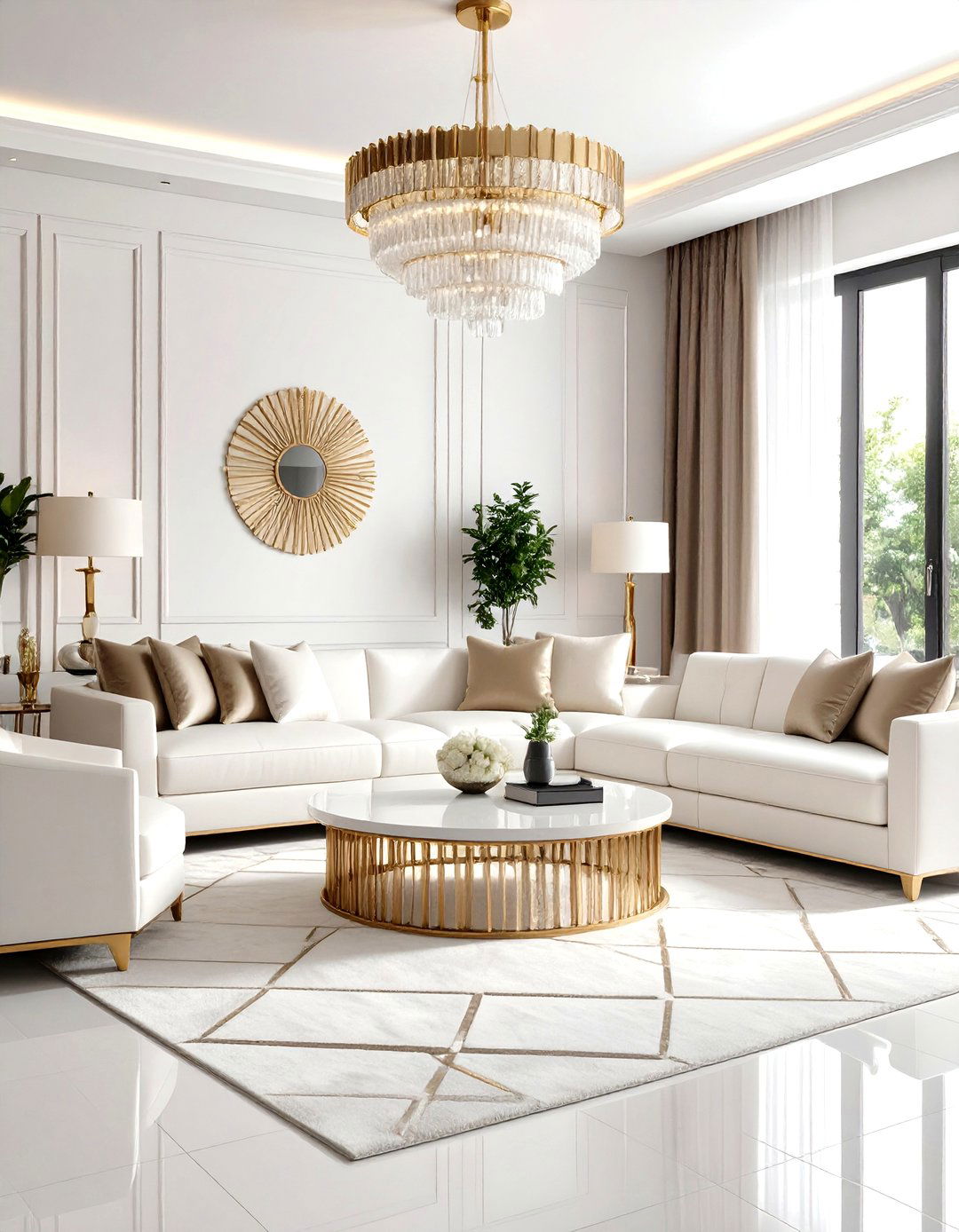 Art Deco White Living Room with Geometric Patterns - 20 White Living Room Ideas