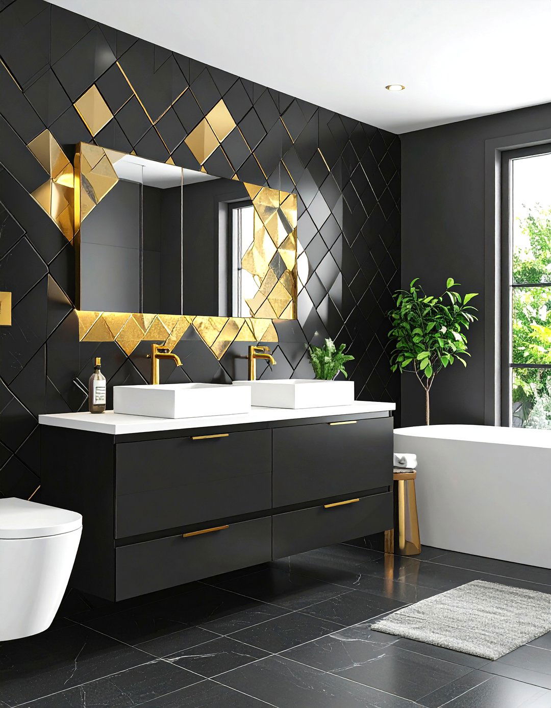 Art Forward Black Tile Bathroom Mosaic - 20 Black Tile Bathroom Ideas