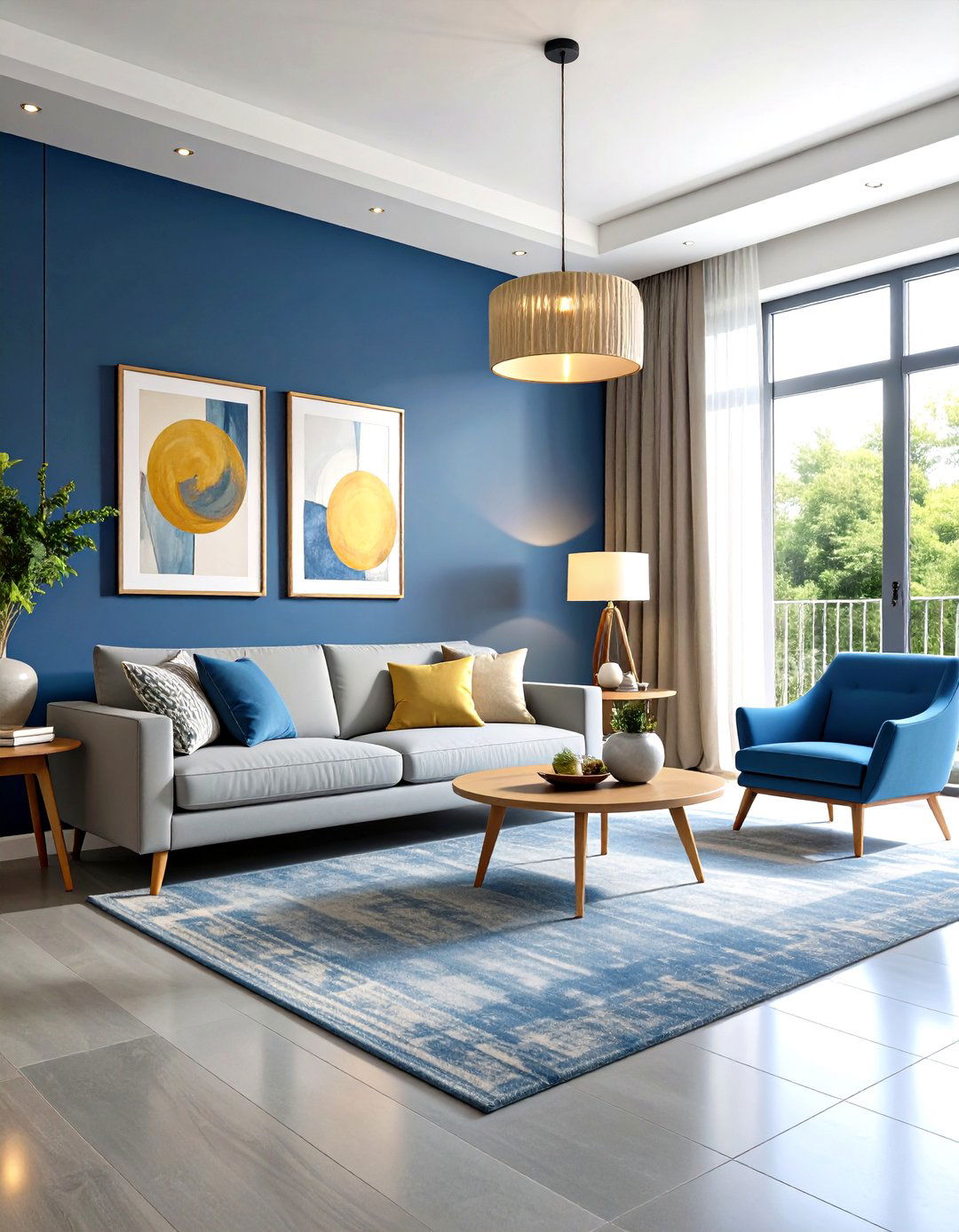 Art Gallery Grey Floor Living Room with Blue Walls Curated Display - 20 grey floor living room with blue walls ideas
