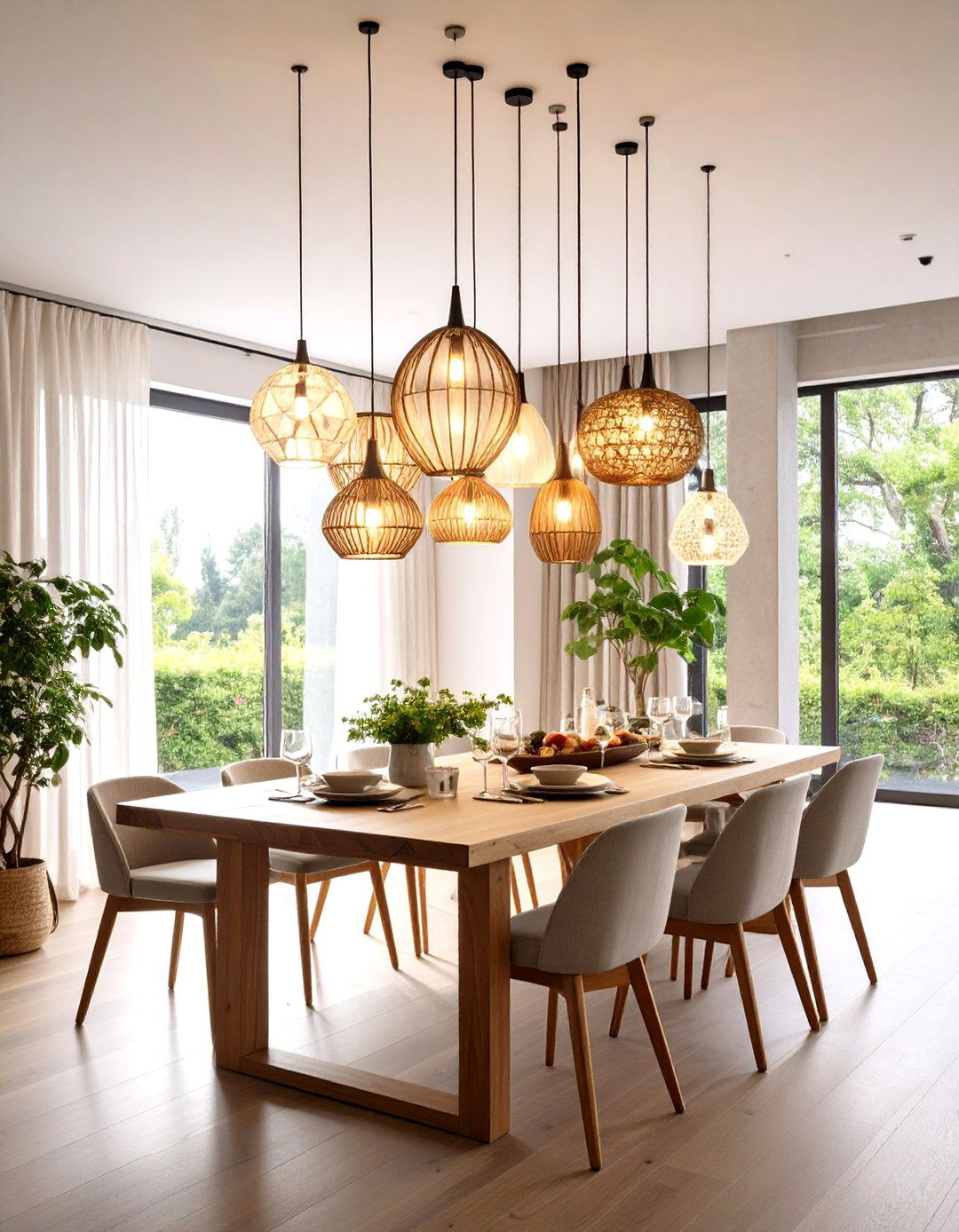 Art Inspired Pendant Cluster Doubles as Decor - 20 Dining Room Lighting Ideas