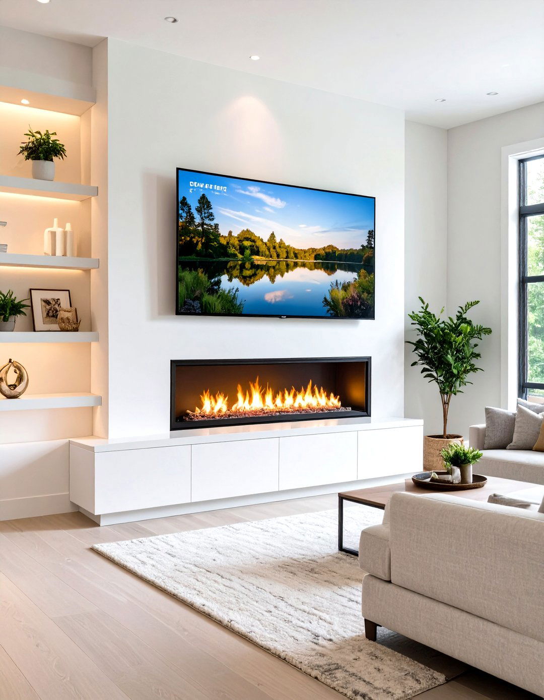 Art Mode TV and Electric Fireplace Gallery Wall - 20 Electric Fireplace Ideas With Tv Above