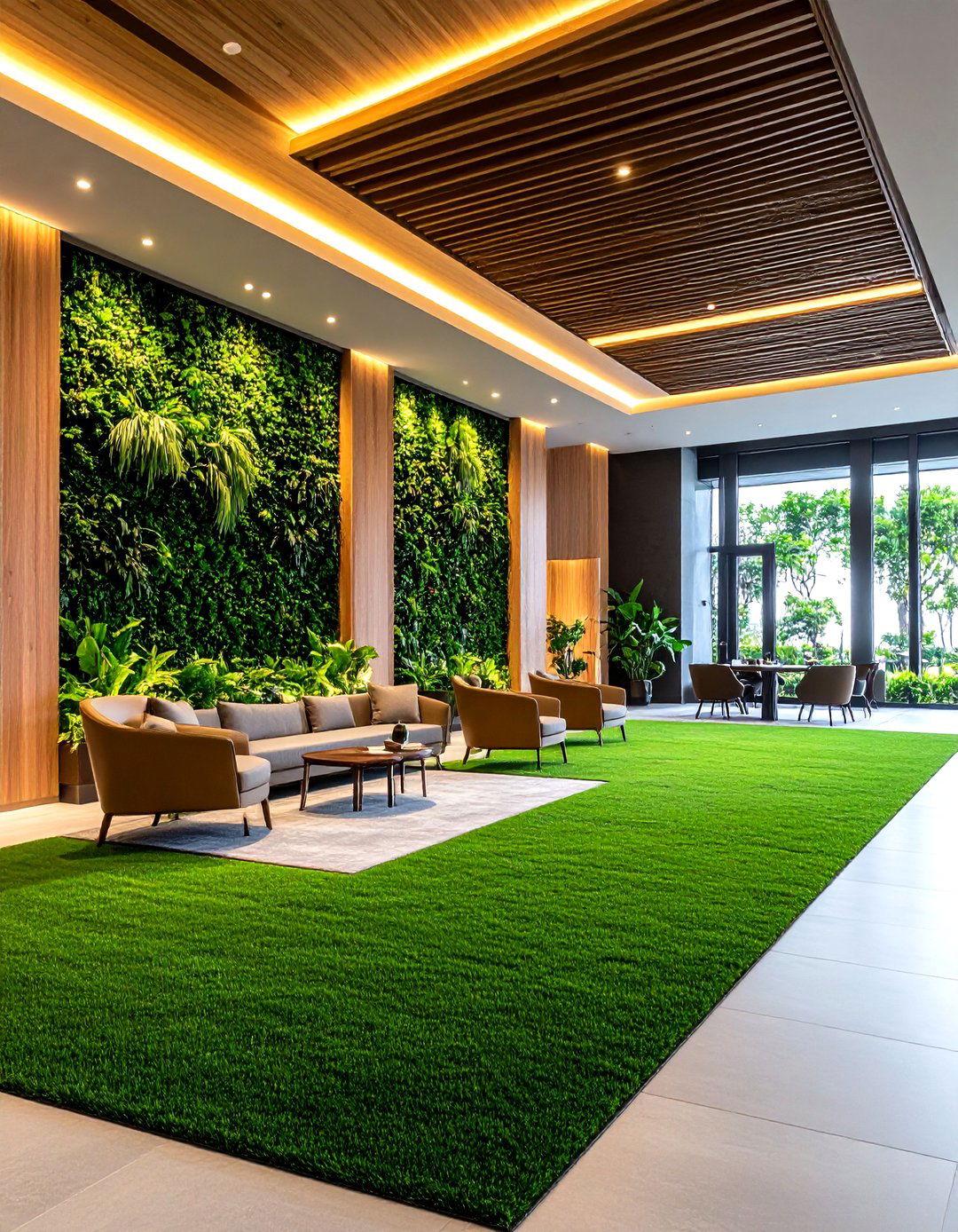 Artificial Grass Wall Hotel Lobby Design - 20 Artificial Grass Wall Design Ideas