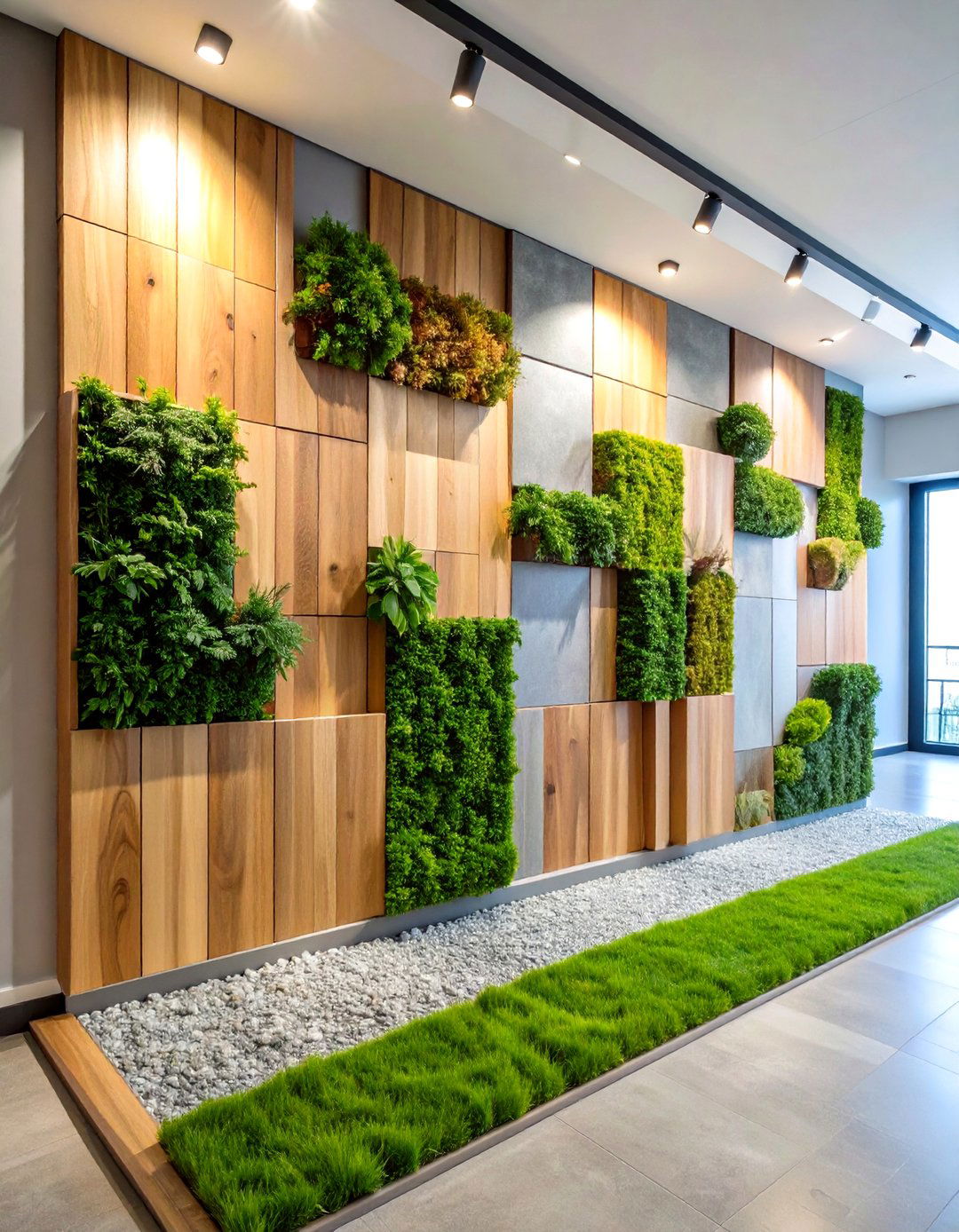 Artificial Grass Wall Mixed Panel Design - 20 Artificial Grass Wall Design Ideas