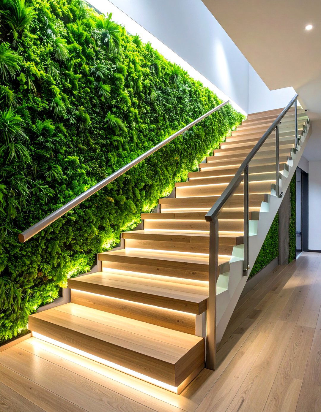 Artificial Grass Wall Staircase Accent Design - 20 Artificial Grass Wall Design Ideas