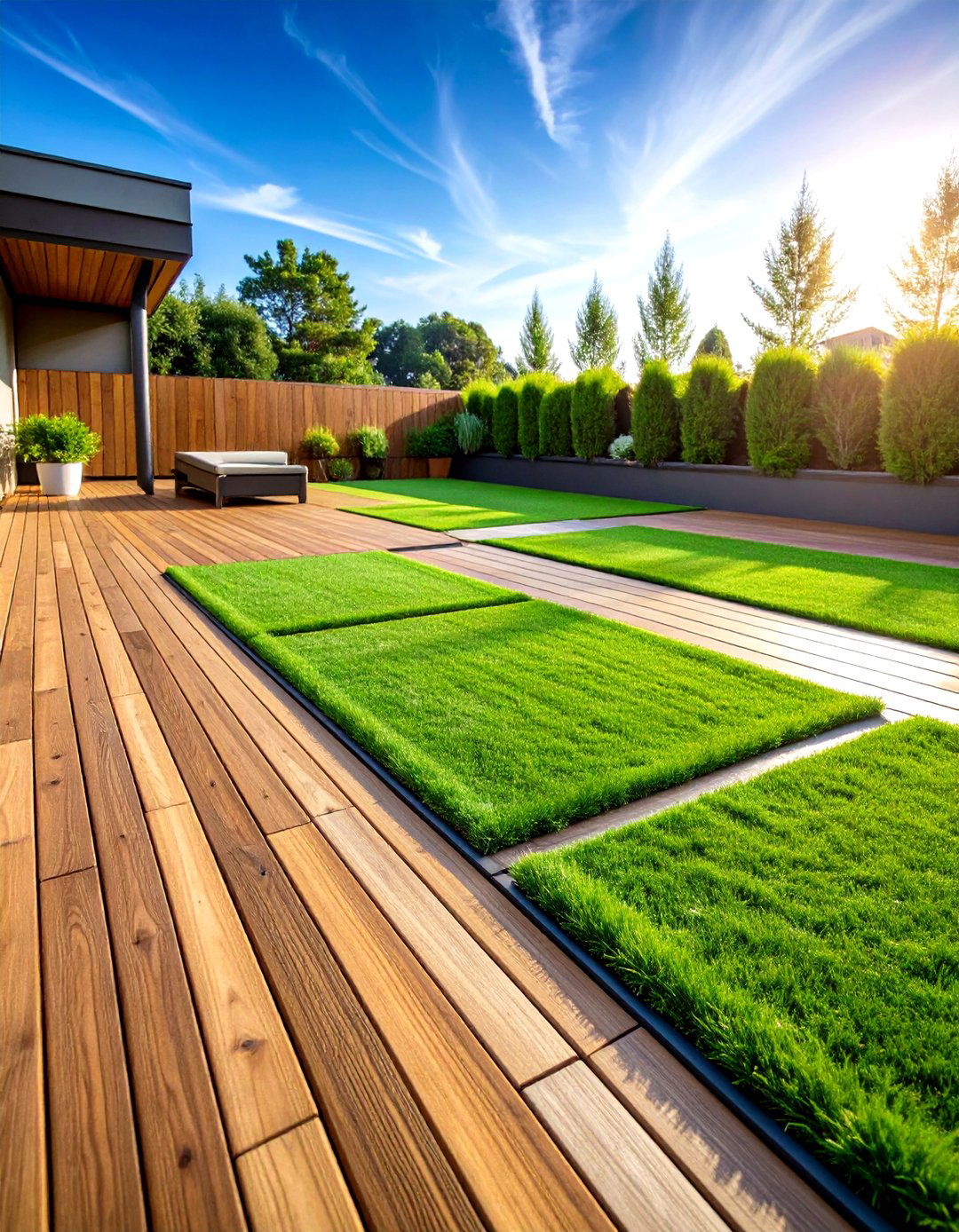 Artificial Turf Inserts Between Deck Boards - 20 Deck Flooring Ideas