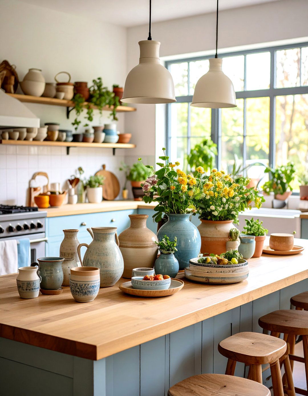 Artisan Pottery Collection Kitchen Island Centerpiece - 20 Kitchen Island Centerpiece Ideas