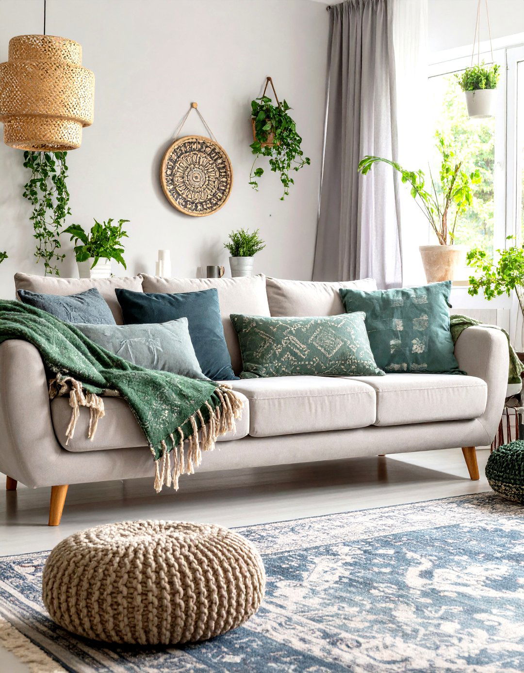 Artisan Textiles Bring Soul to the Scheme - 20 Grey and Sage Green Living Room Ideas