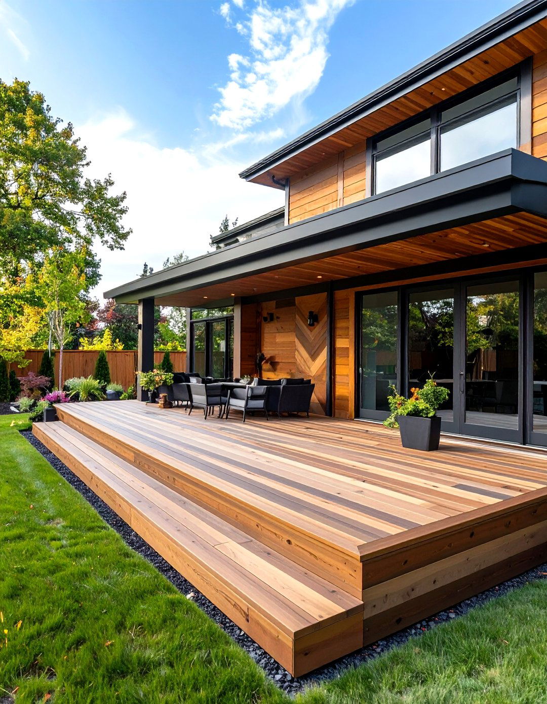 Artisanal Stained Pattern Deck Fascia Design - 20 Deck Fascia Ideas
