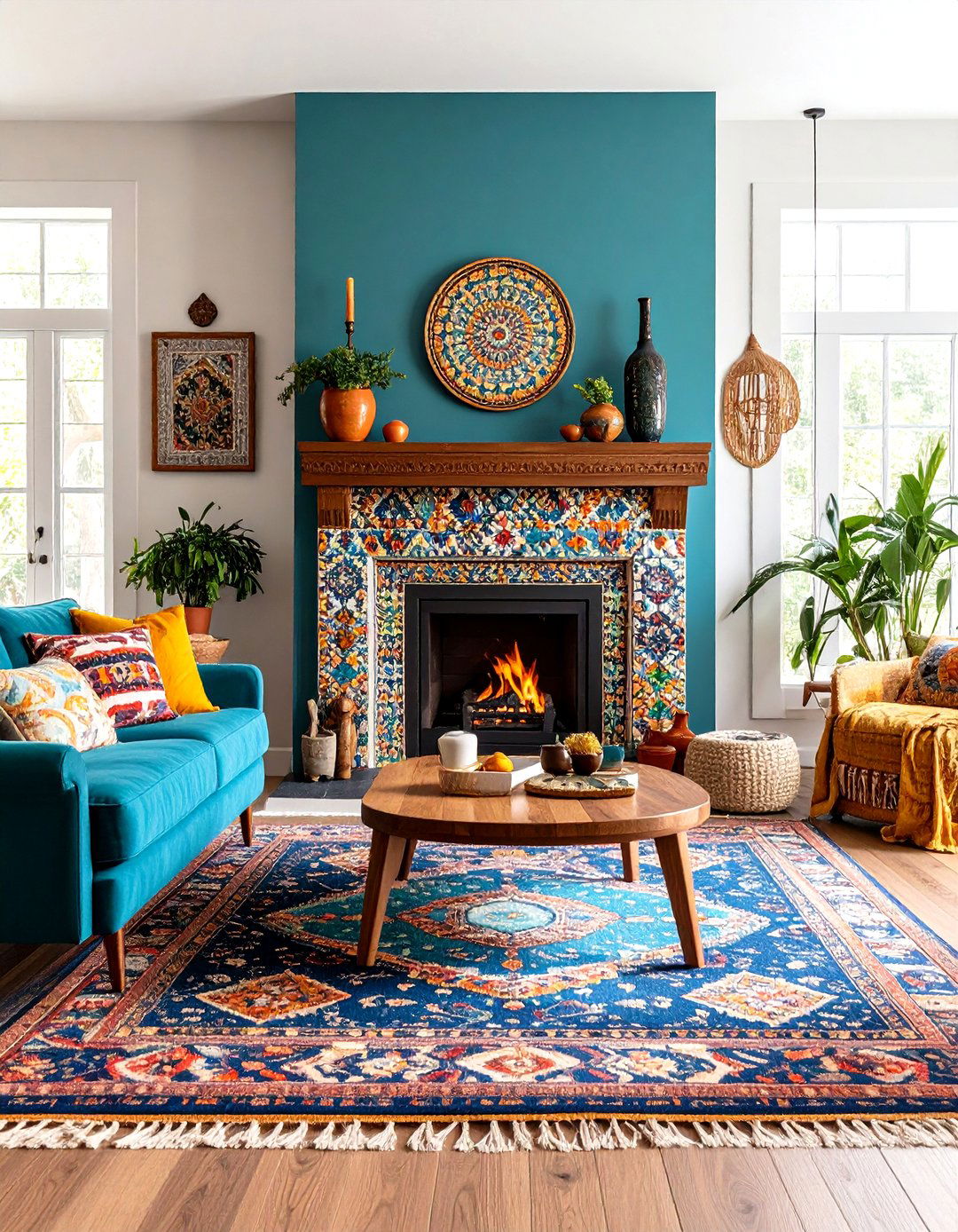 Artistic Mosaic Tile Wood Stove Surround - 20 Wood Stove Surround Ideas