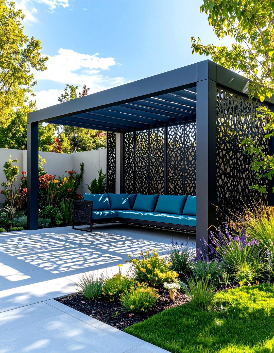 Artistic Patio Pergola with Custom Metalwork - 20 Patio Pergola Ideas