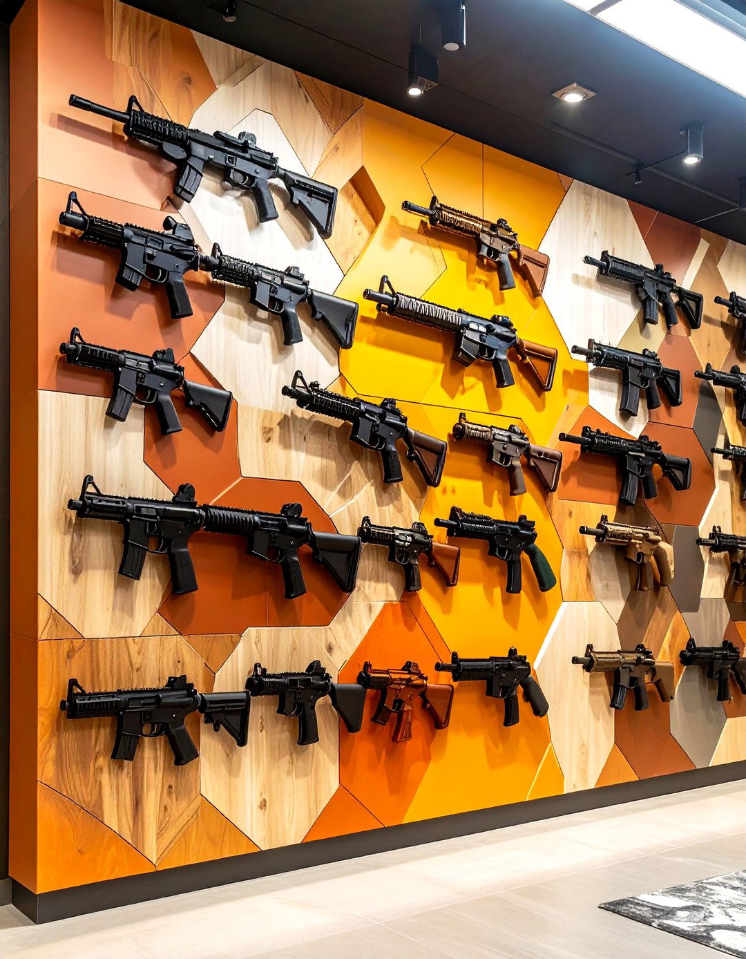 Artistic Pattern Gun Wall Using Geometric Layouts - 20 Gun Wall Ideas