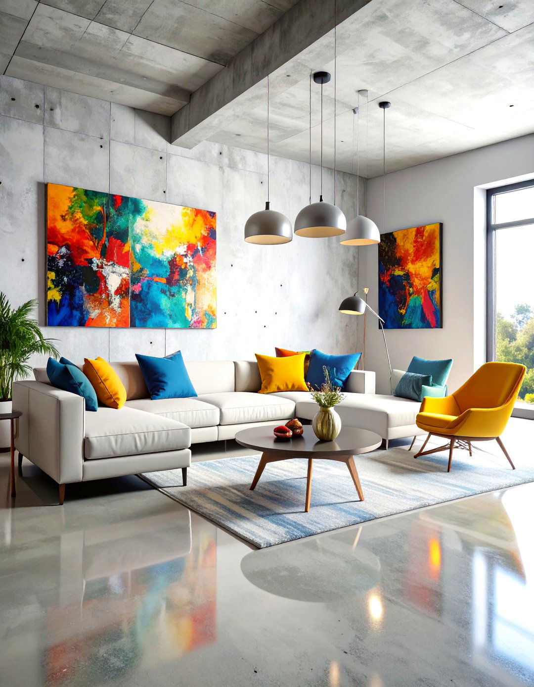 Artistic Raw Concrete Floor Living Room Installations - 20 Concrete Floor Living Room Ideas