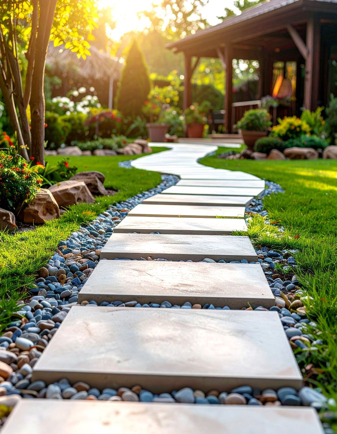 Artistic Stepping Stone Concrete Paver Walkway - 20 Concrete Paver Walkway Ideas