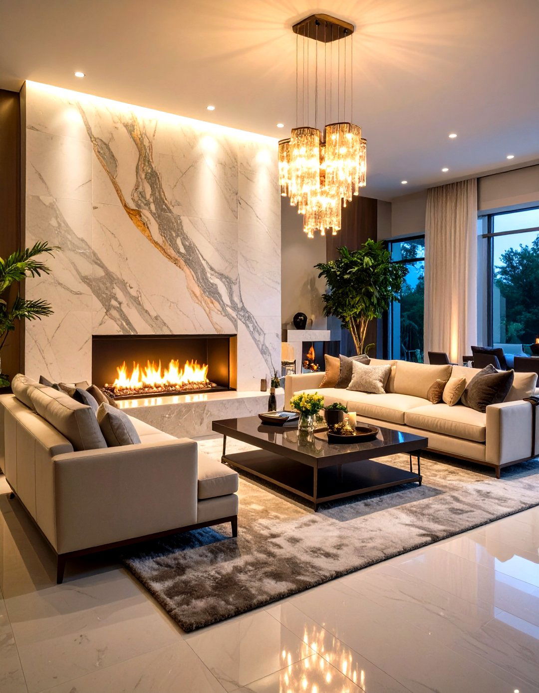 Artistic Waterfall Edge Quartz Fireplace Surround - 20 Quartz Fireplace Surround Ideas