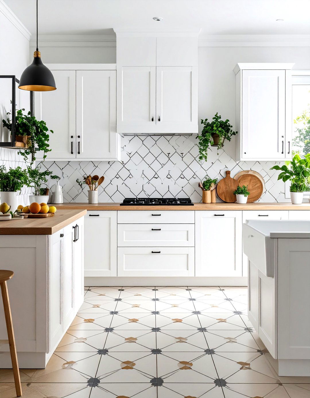 Artistic White Cabinet Kitchen Backsplash Geometric Patterns - 20 White Cabinet Kitchen Backsplash Ideas