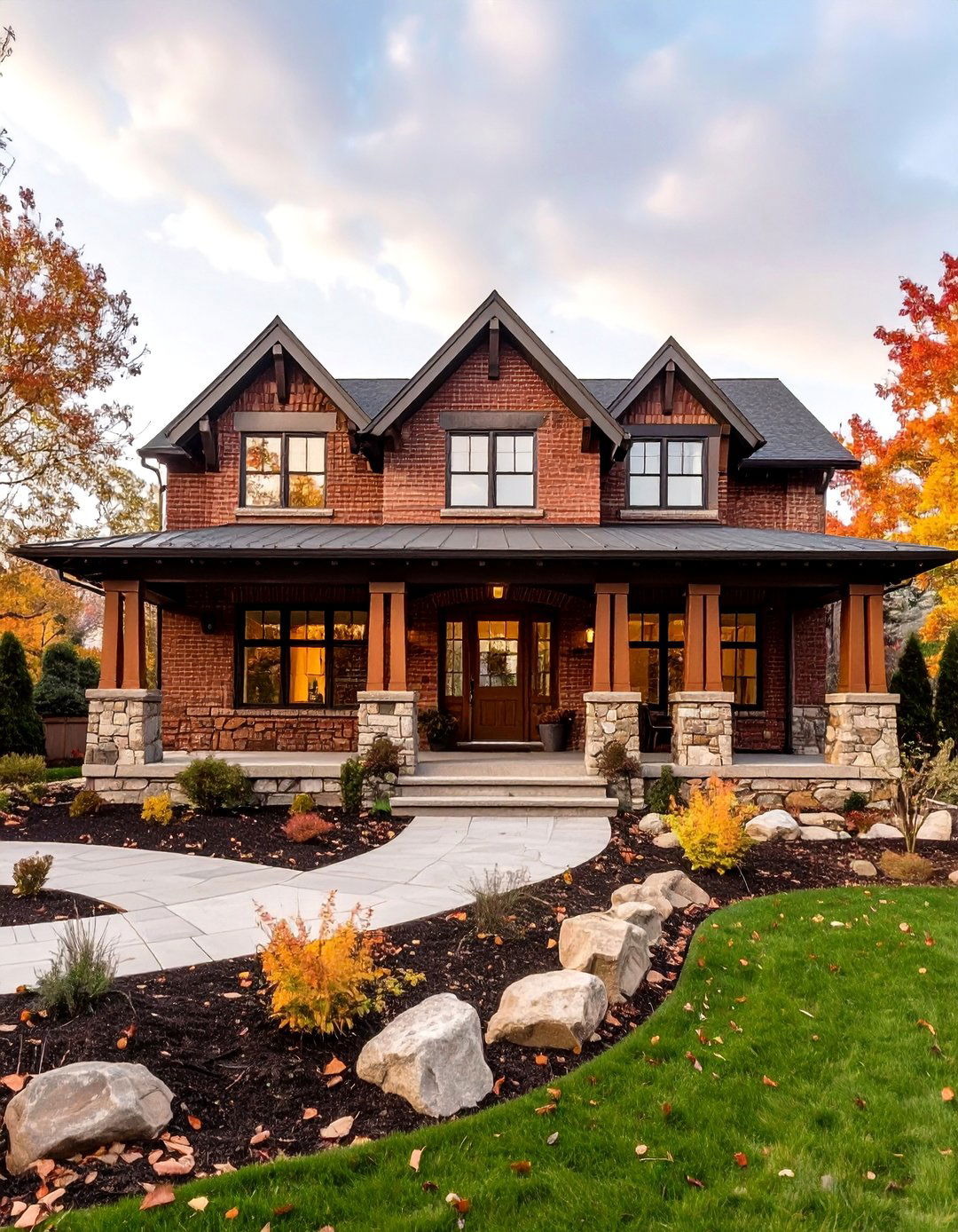Arts and Crafts Brick Houses with Stone Handcrafted Accents - 20 Brick Houses With Stone Accents