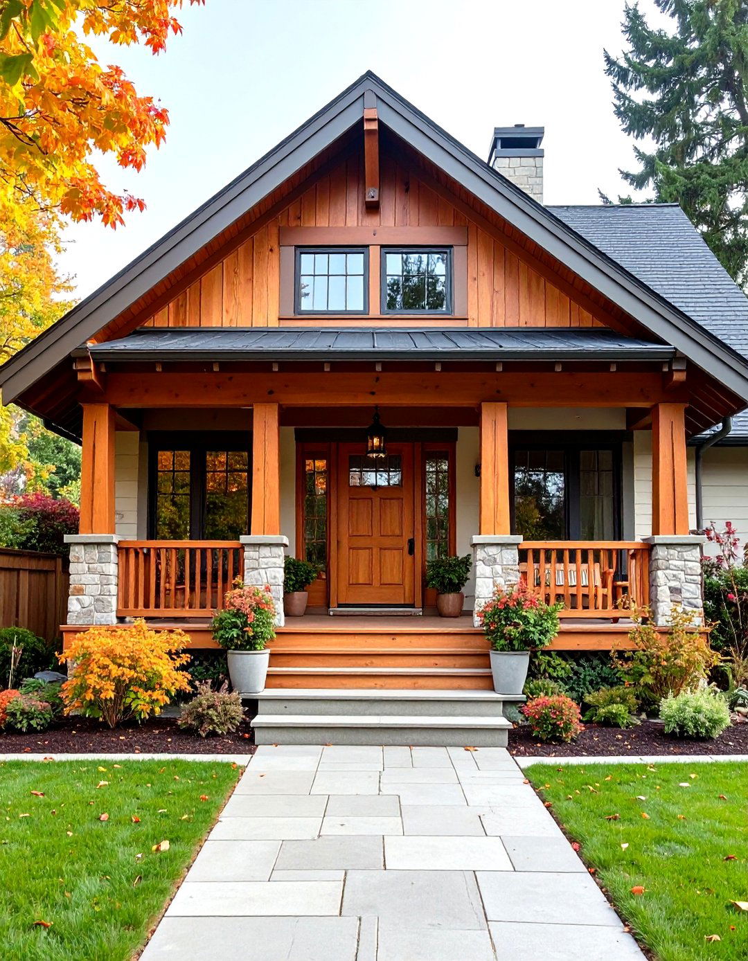 Arts and Crafts Open Gable Porch with Exposed Rafter Tails - 20 Open Gable Porch Ideas