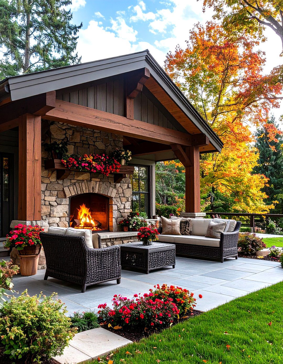 Arts and Crafts Porch Fireplace with Craftsman Details - 20 Porch Fireplace Ideas