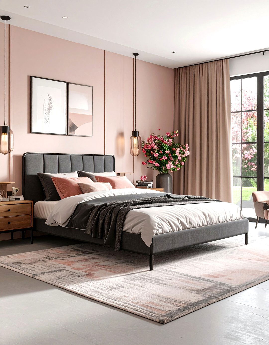 As Charcoal Accents Enter Dusty Rose Gains Dramatic Edge - 20 Dusty Rose Bedroom Ideas