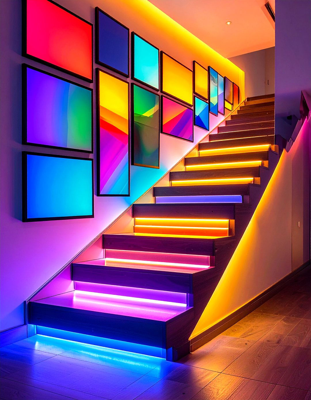 Ascending Narrative Staircase Gallery Wall - 20 Gallery Wall Ideas