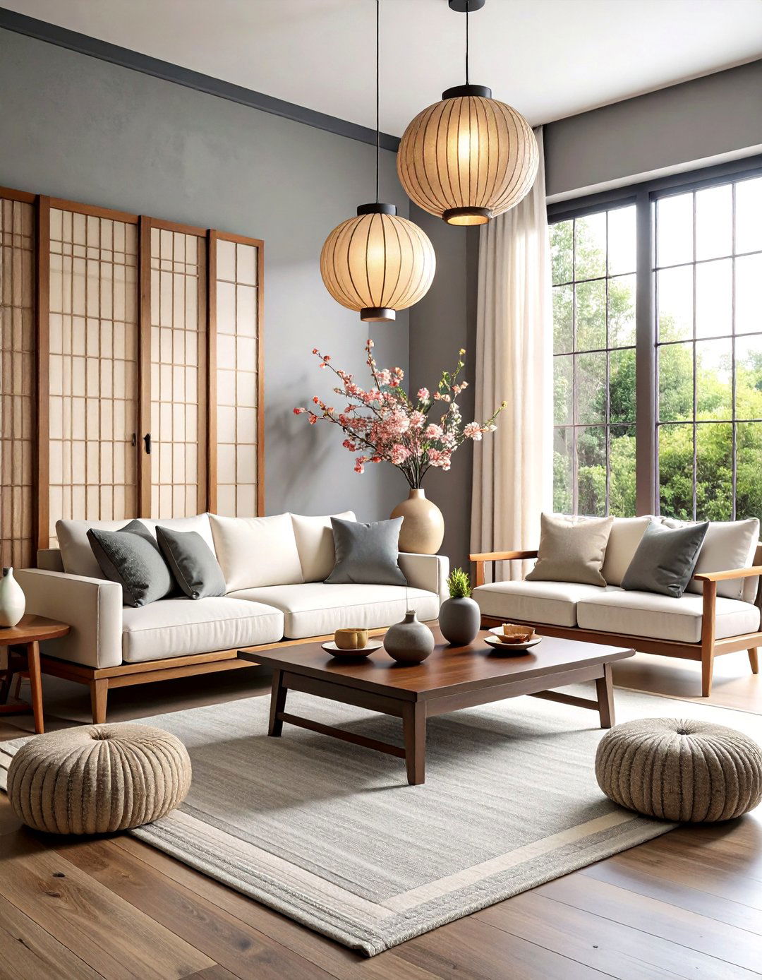 Asian Fusion Grey Walls Black Trim Living Room - 20 living room grey walls black trim