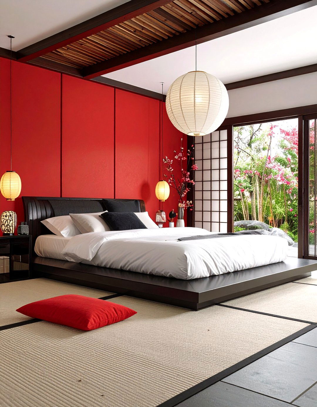 Asian Fusion Red and Black Bedroom - 20 Red and Black Bedroom Ideas