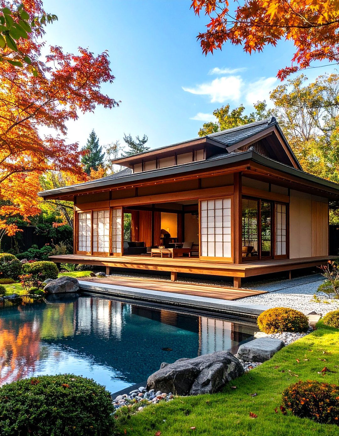 Asian Inspired Pool House with Zen Garden Elements - 20 Pool House Ideas
