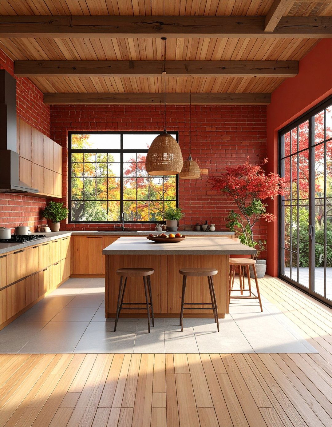 Asian Inspired Red Brick Kitchen Zen Harmony - 20 Red Brick Kitchen Ideas