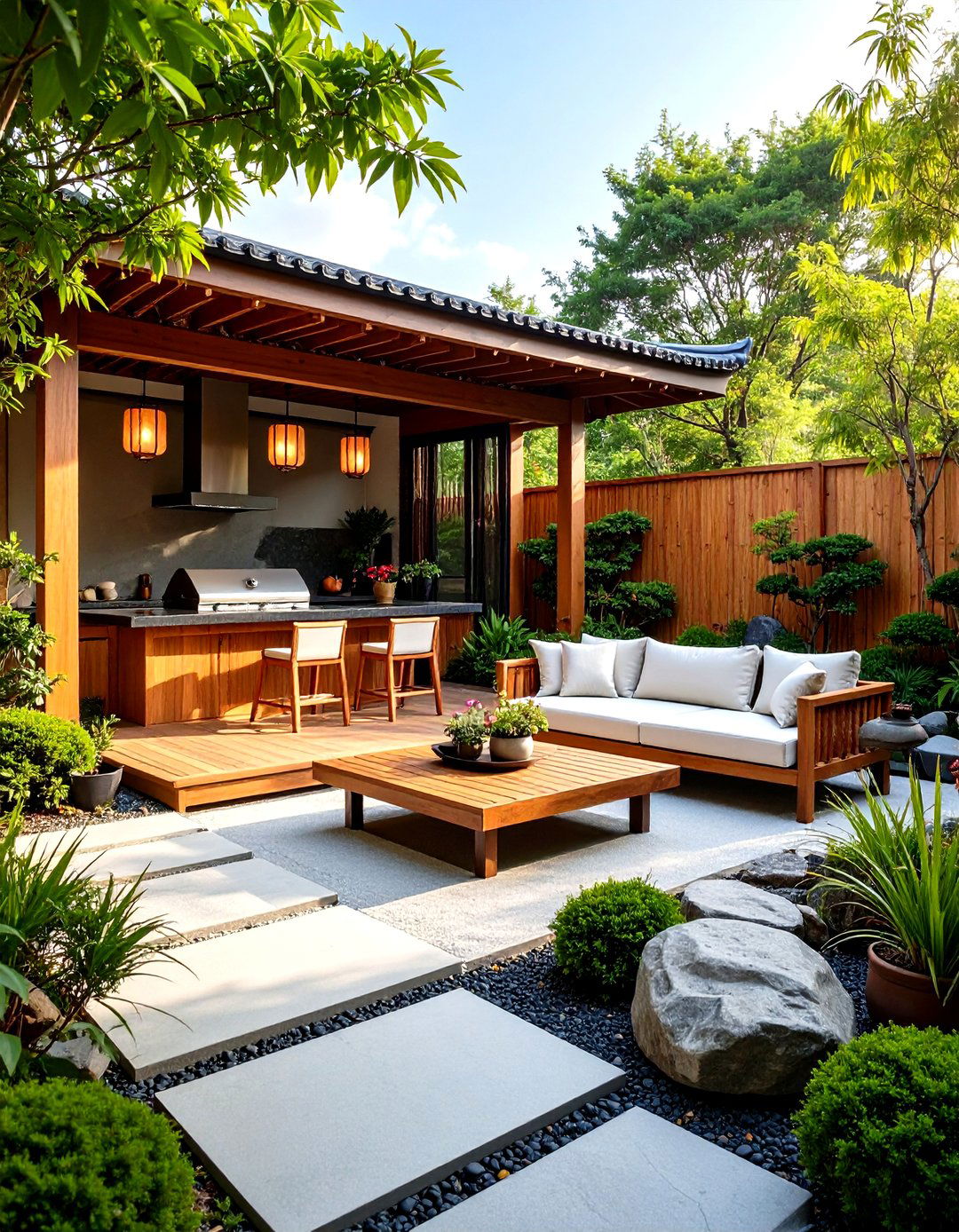 Asian Inspired Zen Luxury Outdoor Kitchen Garden - 20 Luxury Outdoor Kitchen Ideas