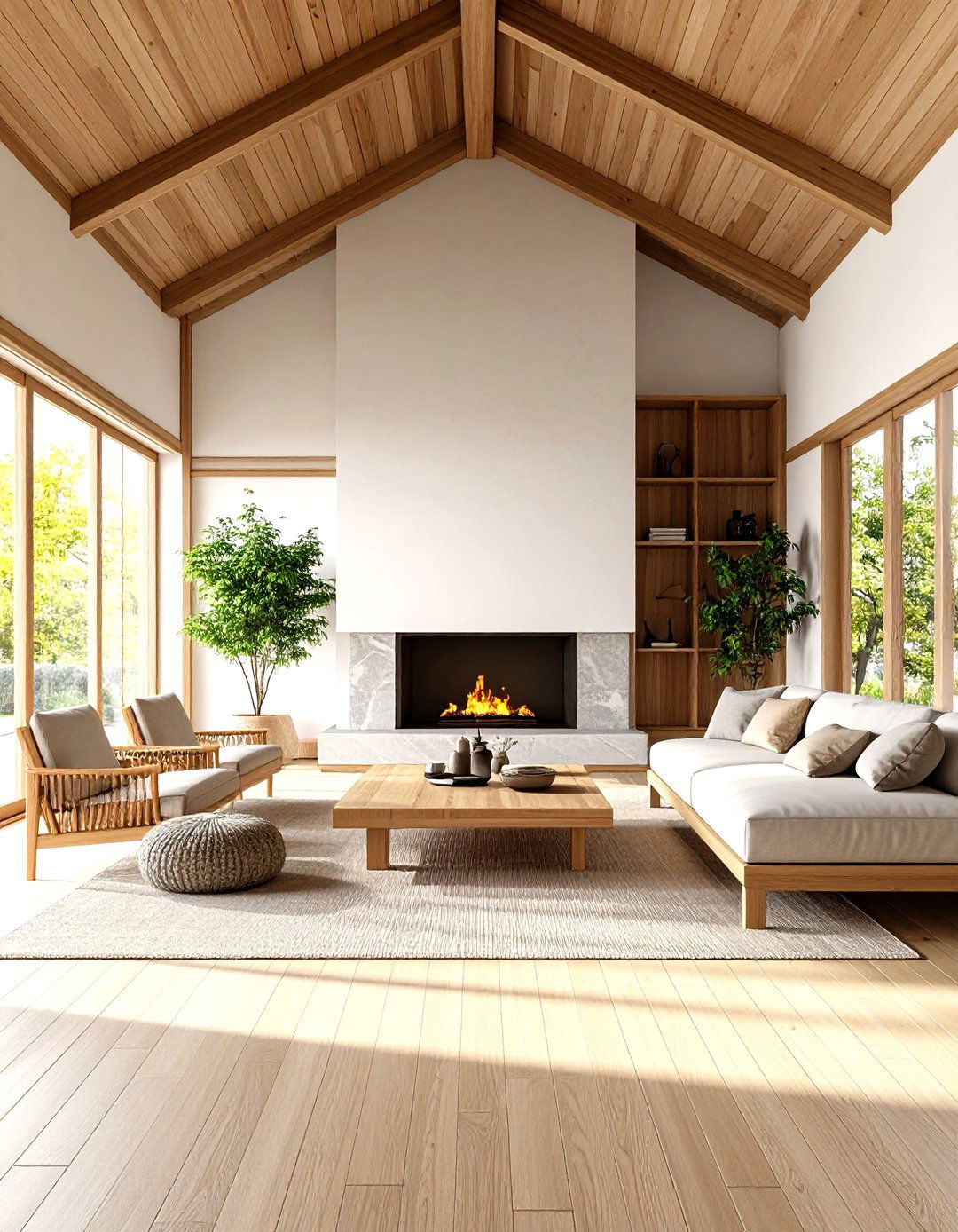 Asian Inspired Zen Rooms With Fireplaces With Vaulted Ceilings and Natural Materials - 20 Rooms With Fireplaces With Vaulted Ceilings Features