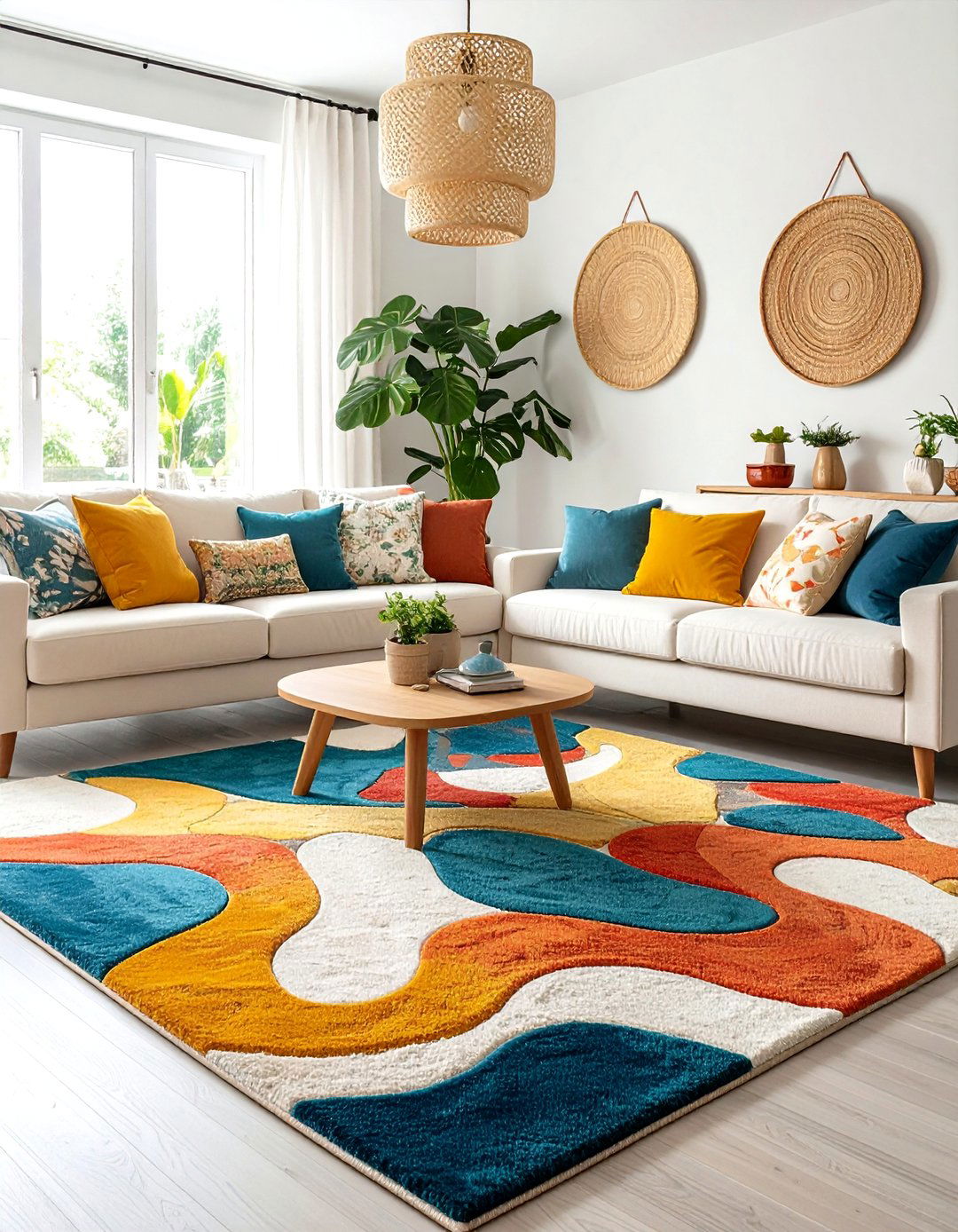 Asymmetrical Organic Living Room Rug Theme - 20 Living Room Rug Ideas