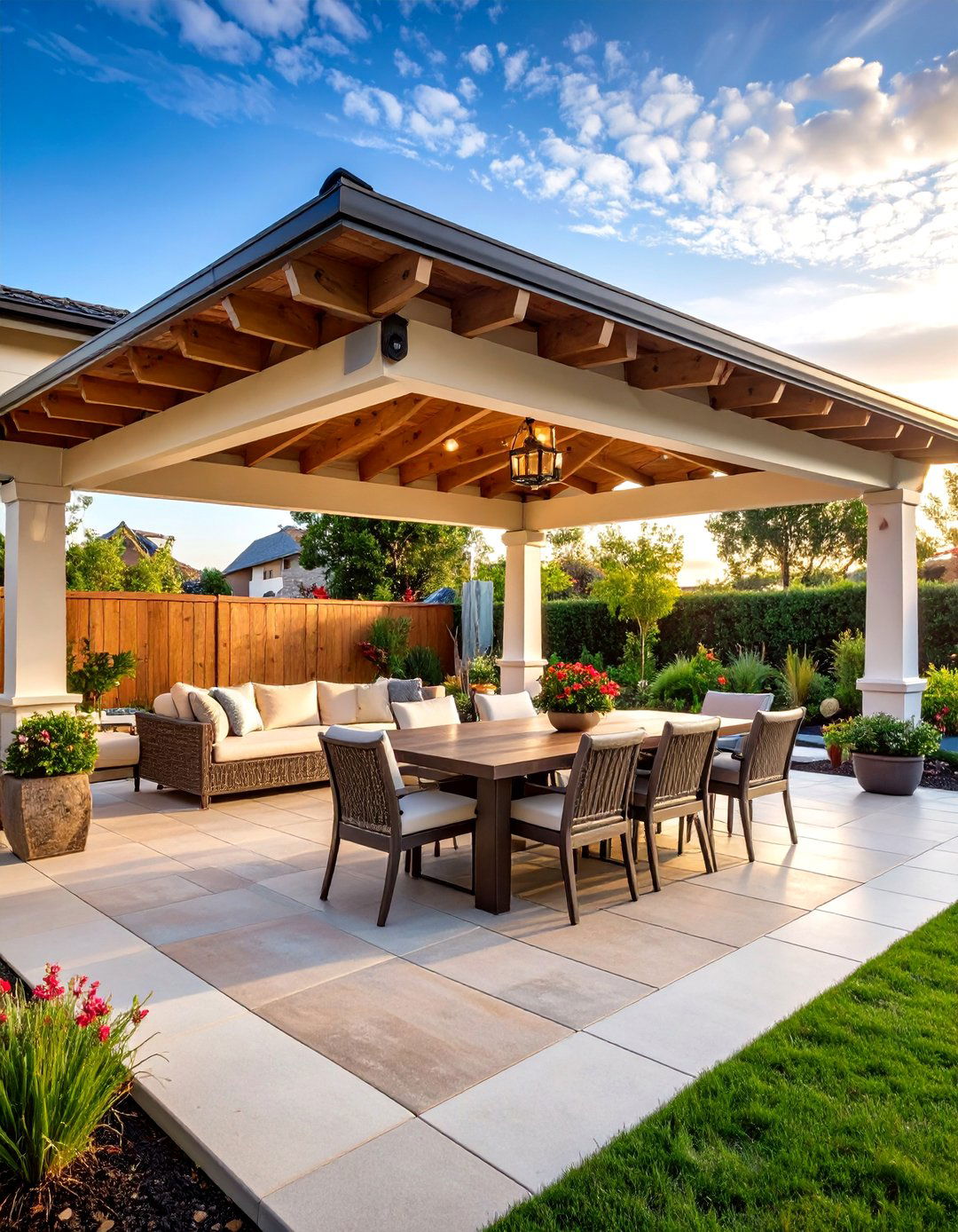 Attached Pavilion Covered Patio with Full Roof Protection - 20 Attached Covered Patio Ideas