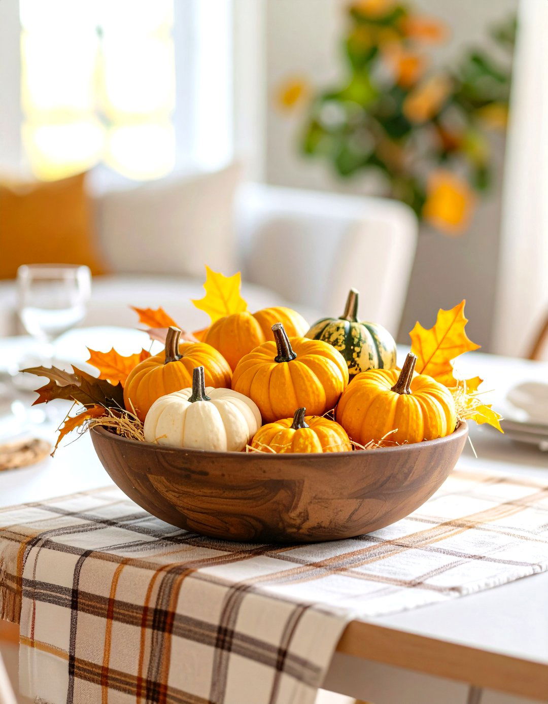 Autumn Harvest Dough Bowl with Pumpkins - 20 Dough Bowl Decor Ideas
