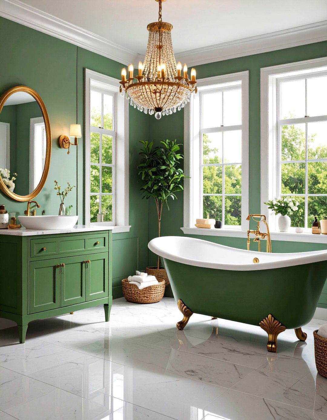 Avocado Green Fixtures and Light Gray Walls for Retro Charm - 20 Green and Grey Bathroom Ideas