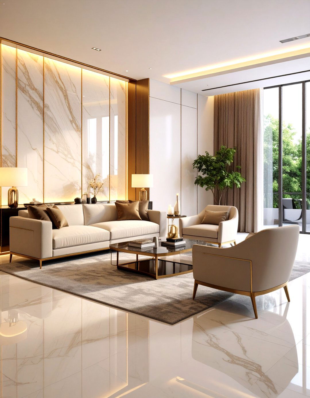 Backlit Onyx Illumination - 20 Marble Floor Living Room Ideas