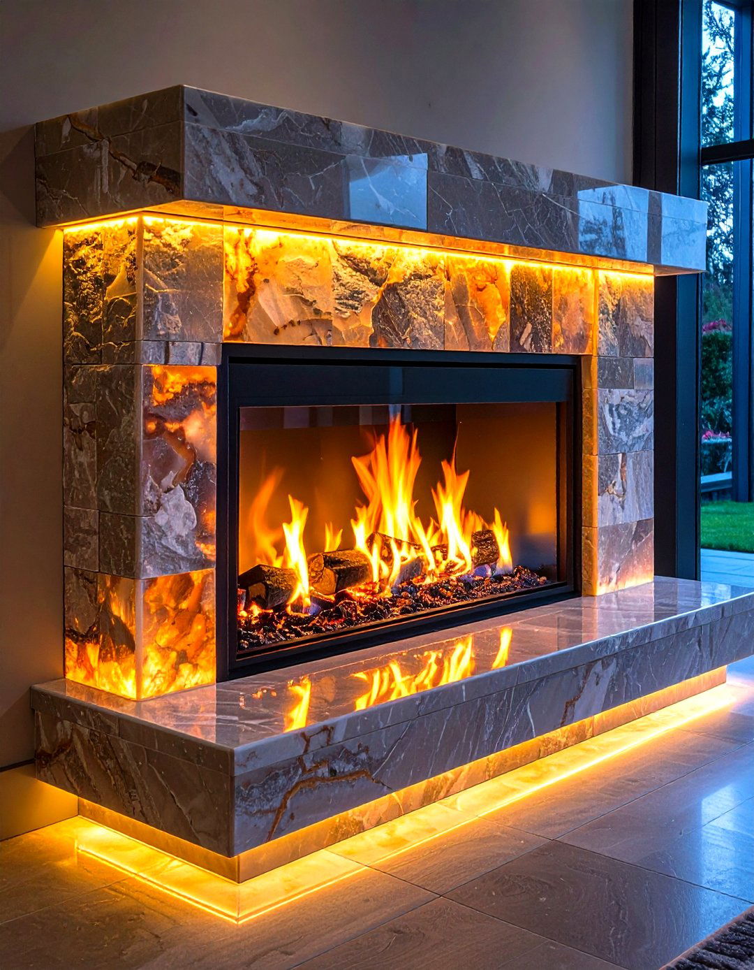 Backlit Onyx Surround Radiates Luxury - 20 Fireplace Mantel Lighting Ideas