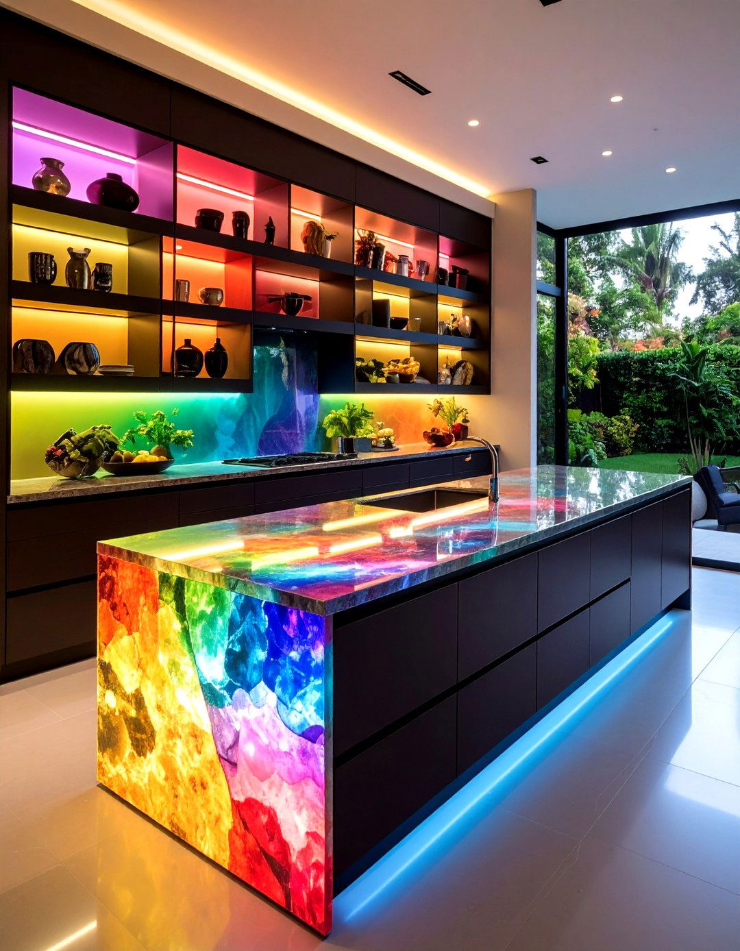 Backlit Translucent Granite for Night Time Ambience - 20 Granite Kitchen Countertop Ideas
