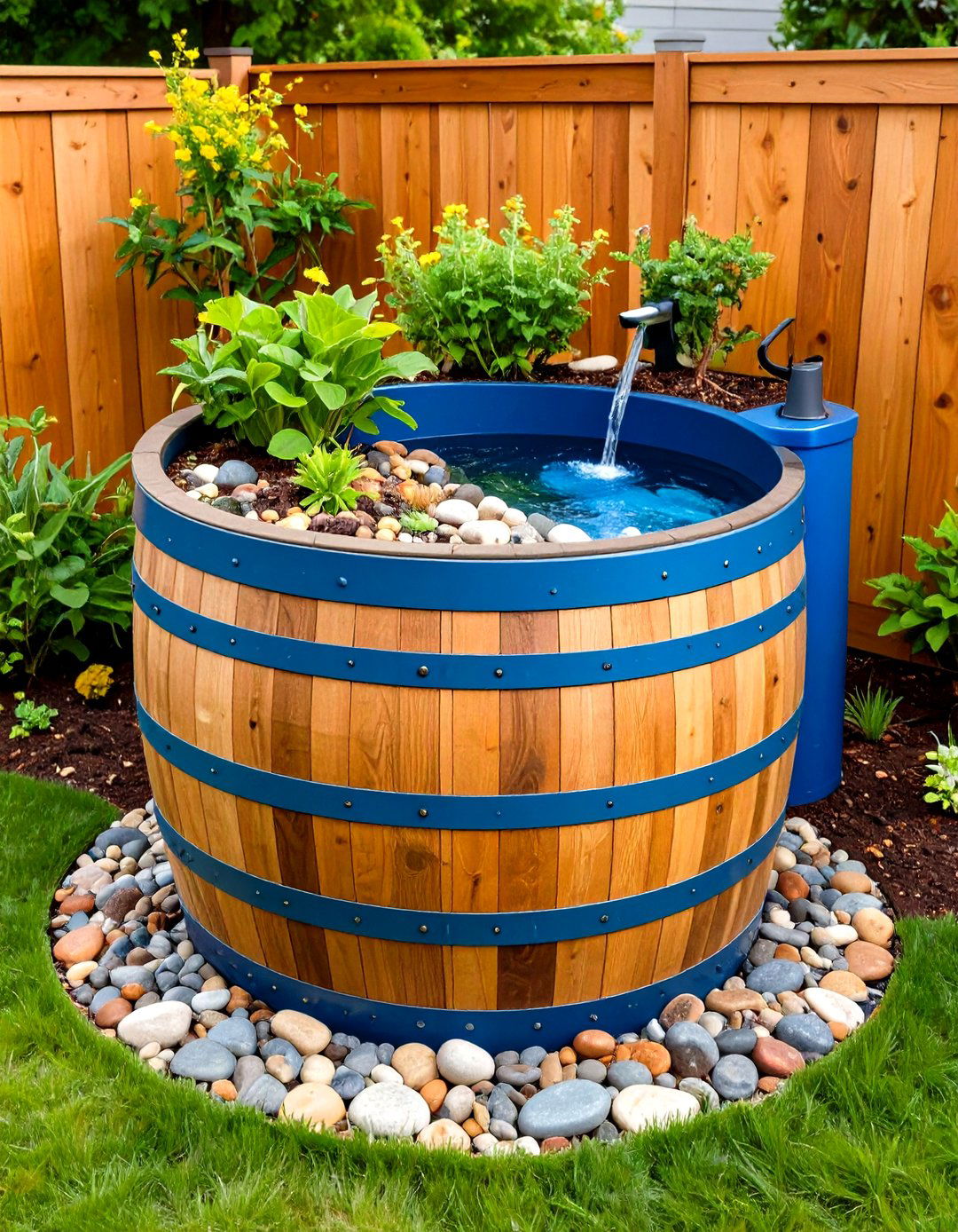 Backyard Half Barrel Water Feature - 20 Backyard Ideas on a Budget