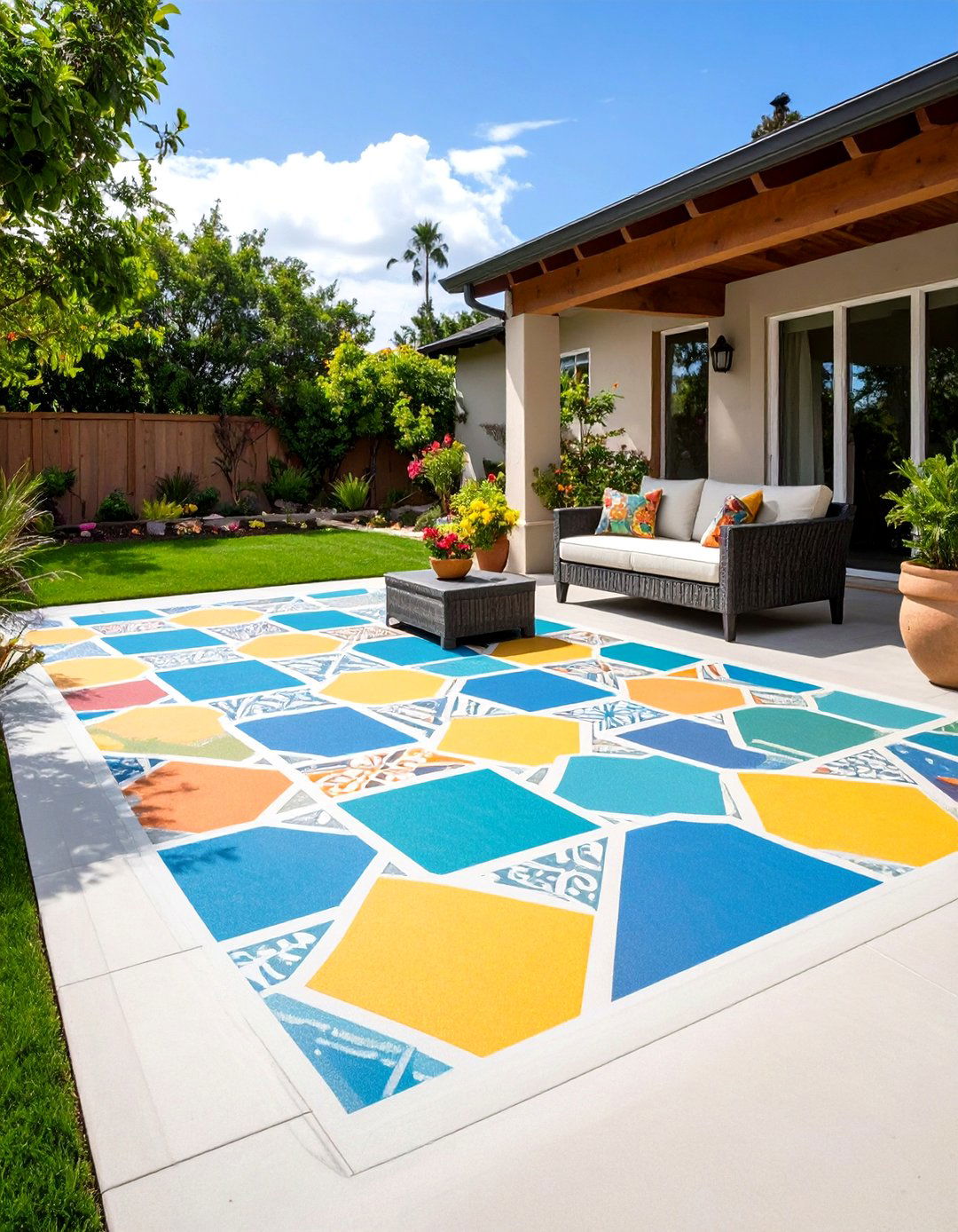 Backyard Painted Concrete Patio Refresh - 20 Backyard Ideas on a Budget