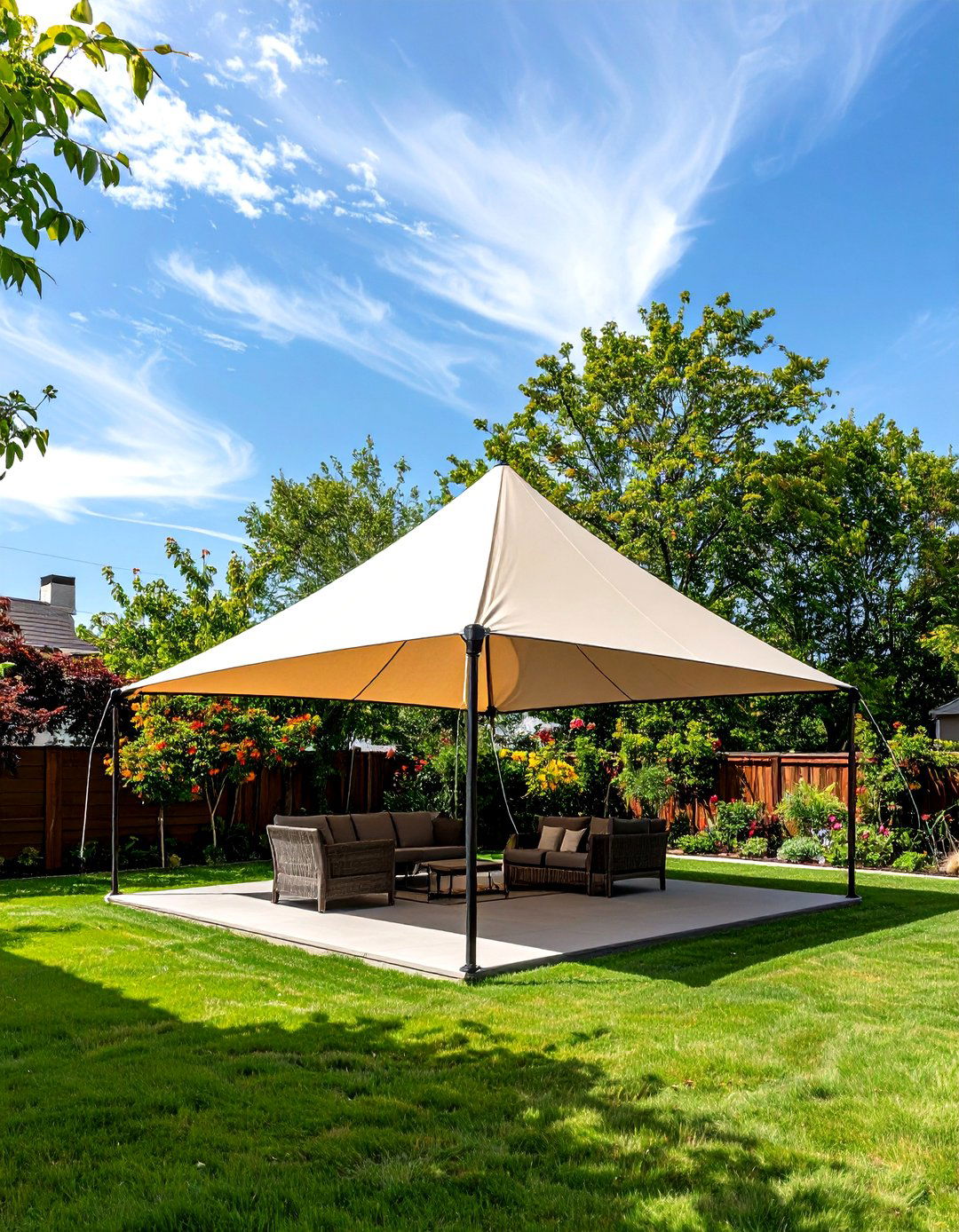 Backyard Shade Sail for Instant Shelter - 20 Backyard Ideas on a Budget