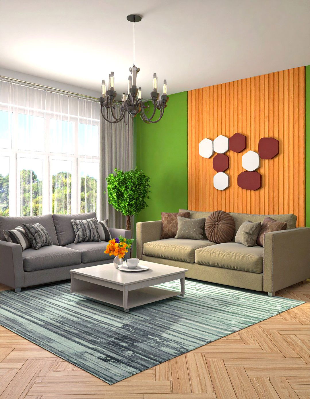 Balanced Color Blocking - 20 Symmetrical Living Room Ideas