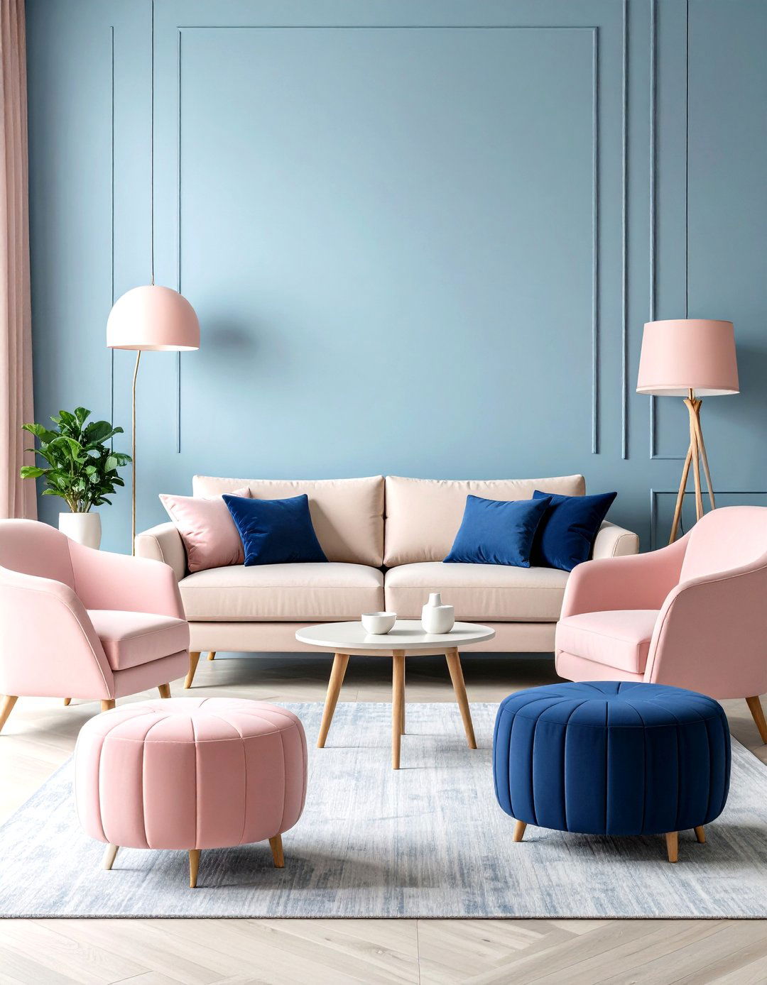 Balanced Furniture Pairing - 20 Pink and Blue Living Room Ideas
